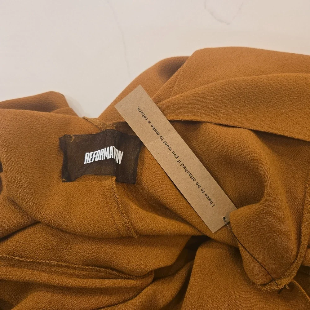 NWT REFORMATION Taurus Dress Sleeveless V Neck Plunge Tassled Toffee XS - Picture 8 of 9